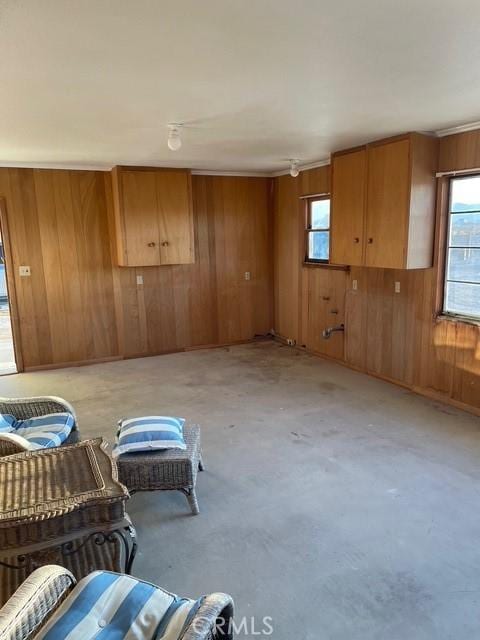 interior space featuring wood walls
