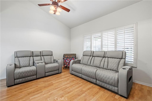 21643 Spice Ct, Saugus, CA 91350 - living area with a ceiling fan, wood finished floors, and high vaulted ceiling