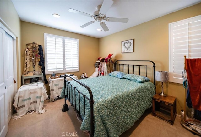 27518 Hazelhurst St Unit 1, Murrieta, CA 92562 - bedroom with carpet flooring, a closet, ceiling fan, and recessed lighting