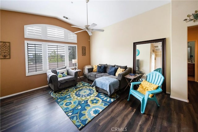 27518 Hazelhurst St Unit 1, Murrieta, CA 92562 - living room with vaulted ceiling, wood finished floors, and a ceiling fan