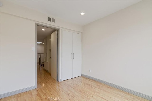 4730 Ben Ave Unit 3, Valley Village, CA 91607 - unfurnished bedroom with recessed lighting, visible vents, light wood-style floors, a closet, and baseboards