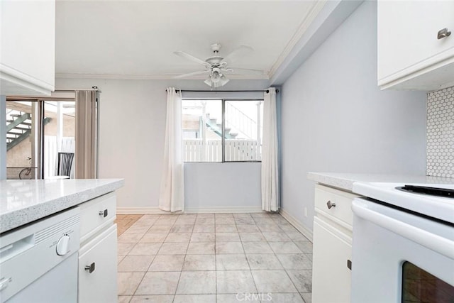 121 Sinclair Ave Unit 122, Glendale, CA 91206 - interior space featuring crown molding, a healthy amount of sunlight, white cabinetry, and ceiling fan