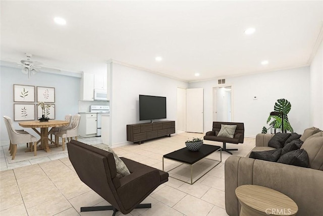 121 Sinclair Ave Unit 122, Glendale, CA 91206 - living area featuring a ceiling fan, visible vents, recessed lighting, and light tile patterned floors
