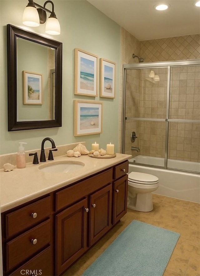 855 Wilcox Ave Unit 103, Los Angeles, CA 90038 - full bathroom with vanity, bath / shower combo with glass door, tile patterned flooring, and recessed lighting