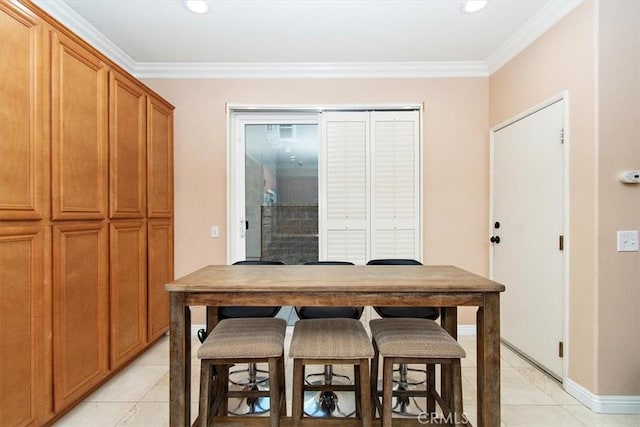 15785 Approach Ave, Chino, CA 91708 - dining area featuring recessed lighting, ornamental molding, and light tile patterned floors