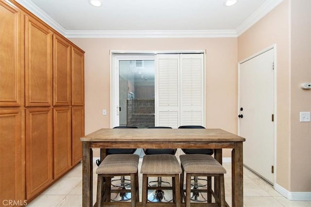 15785 Approach Ave, Chino, CA 91708 - dining space with light tile patterned floors, crown molding, and recessed lighting