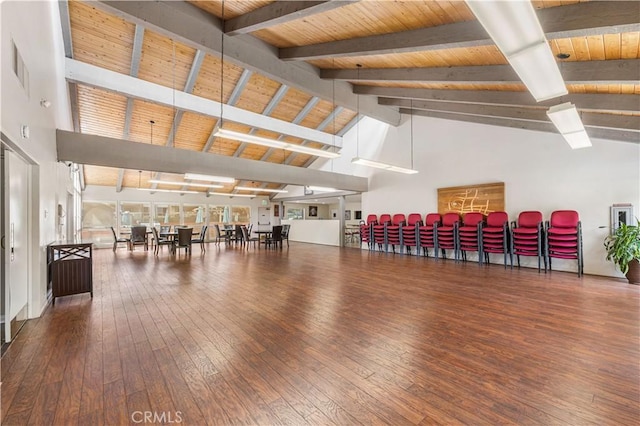 254 Sequoia Ct Unit 12, Thousand Oaks, CA 91360 - miscellaneous room with hardwood / wood-style floors, beam ceiling, wood ceiling, and high vaulted ceiling