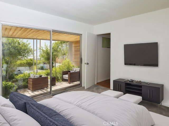 bedroom with carpet and access to exterior
