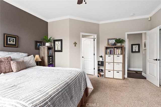 226 Stony Creek Dr, Orland, CA 95963 - bedroom featuring baseboards, carpet flooring, a ceiling fan, and ornamental molding
