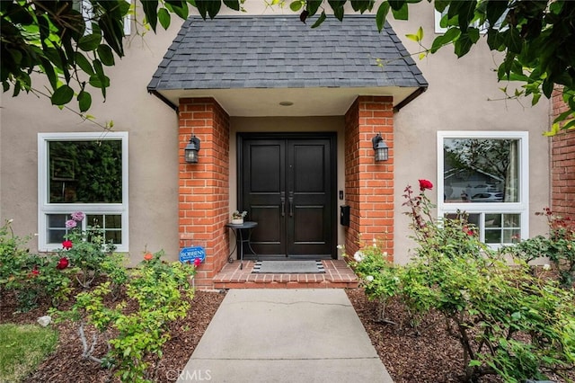 12843 Sarah St, Studio City, CA 91604 - entrance to property with a shingled roof, brick siding, and stucco siding
