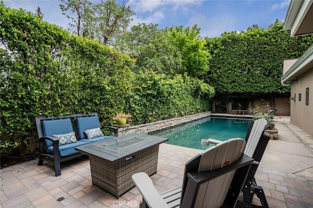 12843 Sarah St, Studio City, CA 91604 - view of swimming pool featuring an outdoor living space, a patio, and a fenced backyard