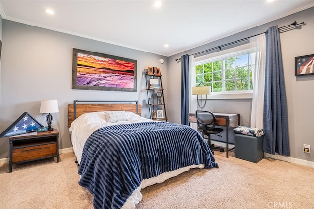 12843 Sarah St, Studio City, CA 91604 - bedroom with carpet flooring, crown molding, and recessed lighting