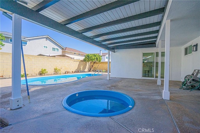 view of pool featuring a fenced backyard, a patio area, and a fenced in pool