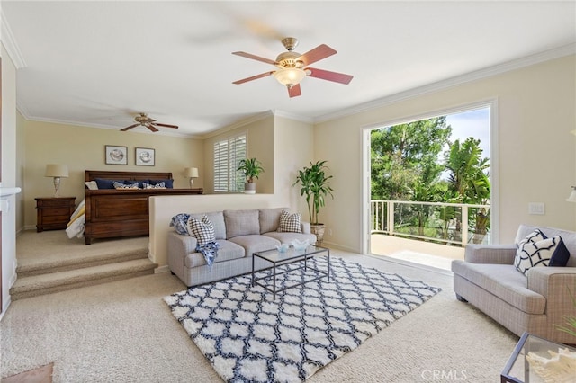 20904 Parkside, Lake Forest, CA 92630 - carpeted living area featuring ornamental molding and ceiling fan