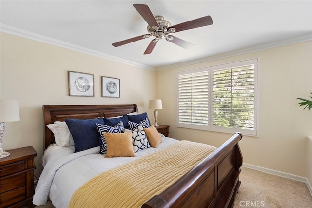 20904 Parkside, Lake Forest, CA 92630 - bedroom featuring light carpet, ornamental molding, baseboards, and ceiling fan