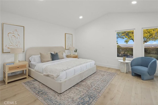 7632 Penobscot Dr, West Hills, CA 91304 - bedroom featuring baseboards, lofted ceiling, wood finished floors, and recessed lighting