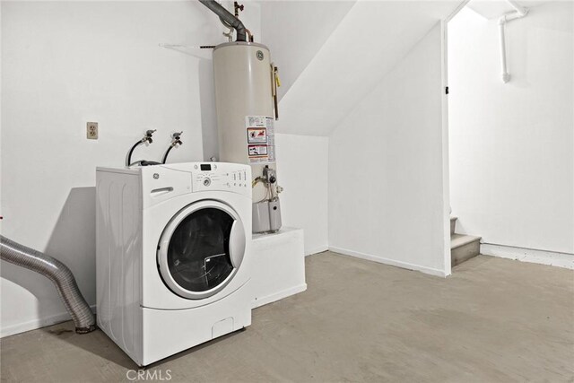 laundry room with washer / dryer, water heater, and laundry area