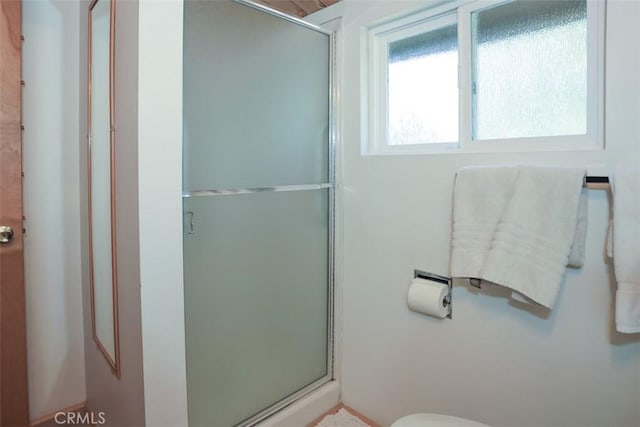 bathroom featuring a shower stall and toilet