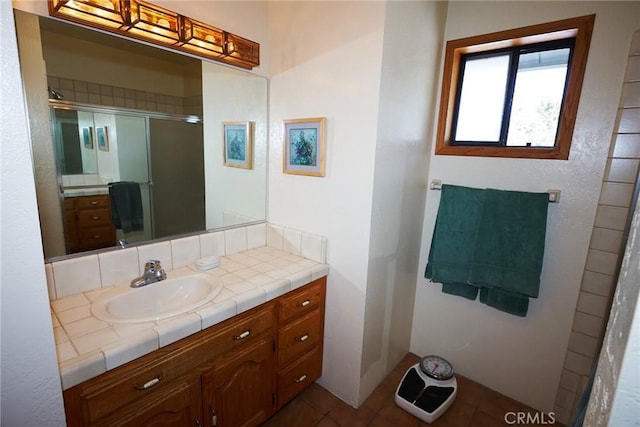 1612 Linden Dr, Pine Mountain Club, CA 93222 - bathroom featuring a shower stall, vanity, and tile patterned flooring