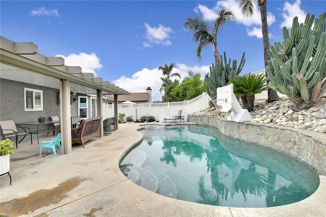 10830 Sundance Dr, Rancho Cucamonga, CA 91730 - view of pool with a fenced backyard, a fenced in pool, and a patio