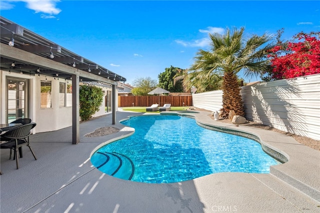 view of pool featuring a patio area, a fenced in pool, and a fenced backyard