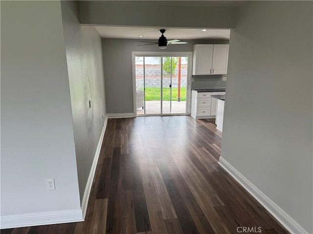 1176 Waxwing Dr, Vista, CA 92083 - unfurnished living room with dark wood-style floors, baseboards, a ceiling fan, and recessed lighting