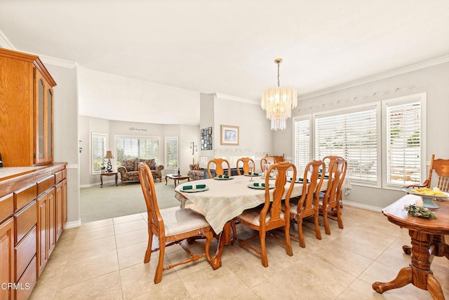 2210 Via Loma, Camarillo, CA 93012 - dining room with a chandelier, crown molding, and light tile patterned floors
