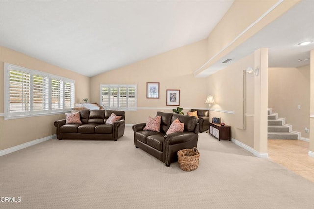 2210 Via Loma, Camarillo, CA 93012 - carpeted living area with stairway and lofted ceiling