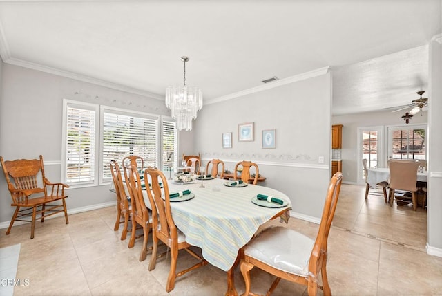 2210 Via Loma, Camarillo, CA 93012 - dining room featuring light tile patterned floors, plenty of natural light, crown molding, and a chandelier