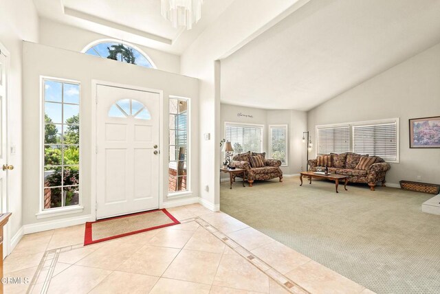 2210 Via Loma, Camarillo, CA 93012 - foyer featuring high vaulted ceiling and light tile patterned floors