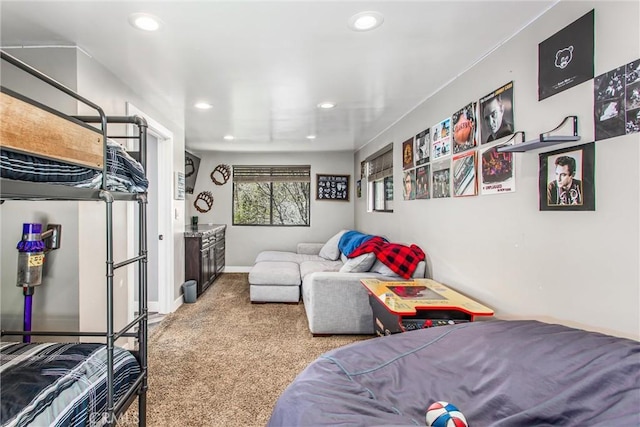 bedroom featuring baseboards, carpet flooring, and recessed lighting