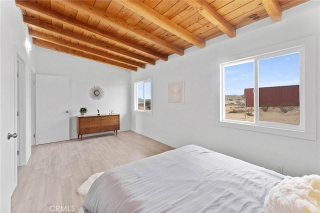 52024 Nehlsen Rd, Johnson Valley, CA 92285 - bedroom featuring wood ceiling, light wood-style floors, and beamed ceiling