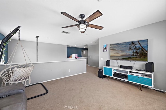 5332 Trailhawk Ave, Fontana, CA 92336 - sitting room featuring baseboards, a ceiling fan, carpet flooring, and visible vents