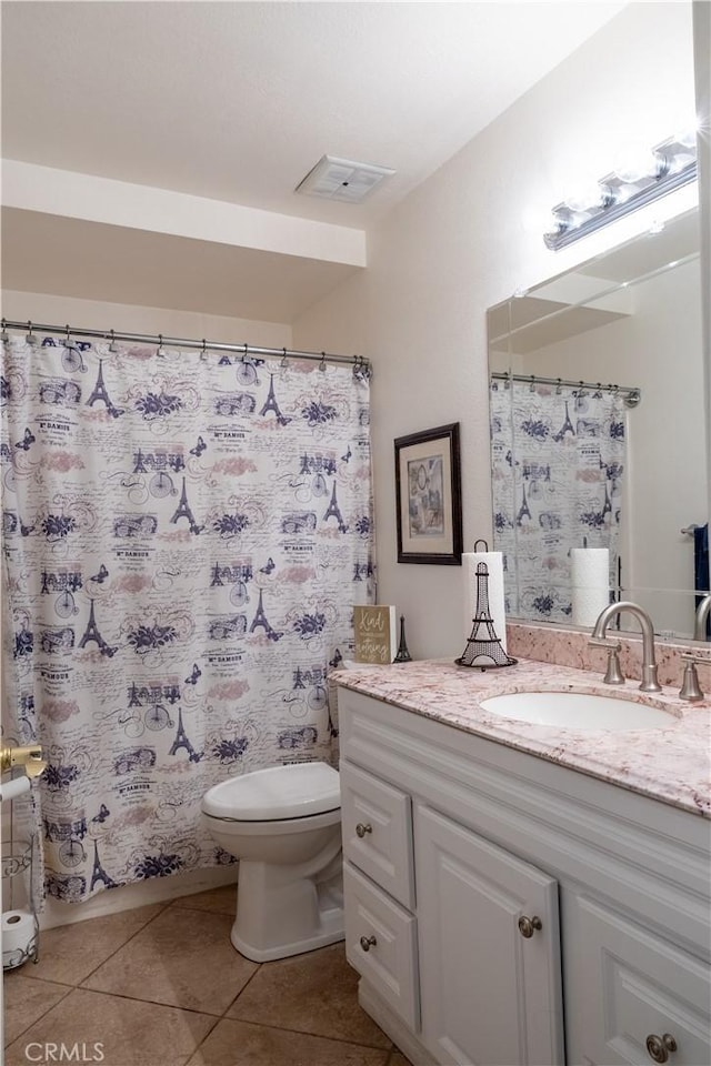 1709 S Helen Ave, Ontario, CA 91762 - full bathroom with visible vents, toilet, vanity, and tile patterned floors