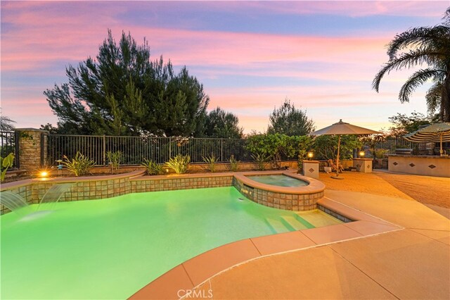 17265 Blue Spruce Ln, Yorba Linda, CA 92886 - view of swimming pool featuring a fenced backyard, a patio, and a pool with connected hot tub