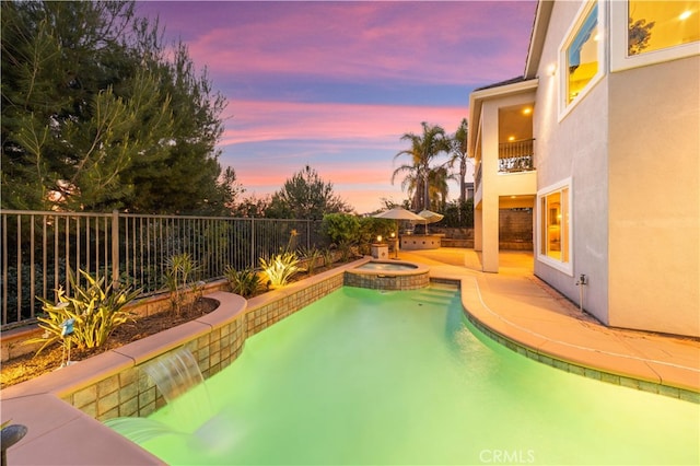 17265 Blue Spruce Ln, Yorba Linda, CA 92886 - view of swimming pool featuring a patio area, a fenced backyard, and a pool with connected hot tub