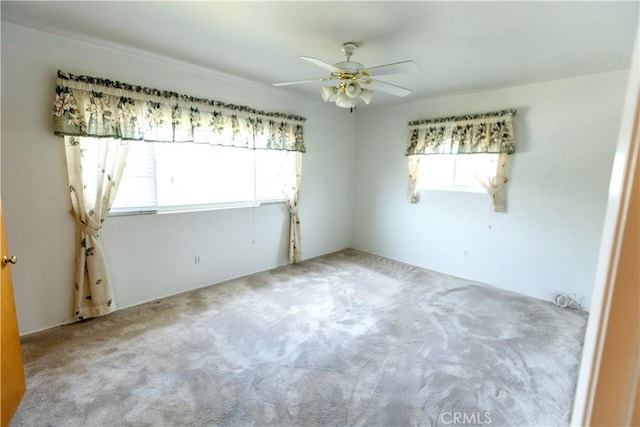 spare room featuring ceiling fan and carpet floors