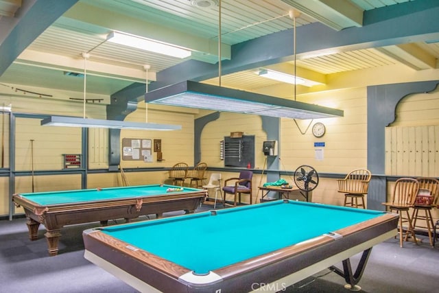 851 Ronda Mendoza Unit B, Laguna Woods, CA 92637 - recreation room with billiards table, carpet flooring, and beamed ceiling