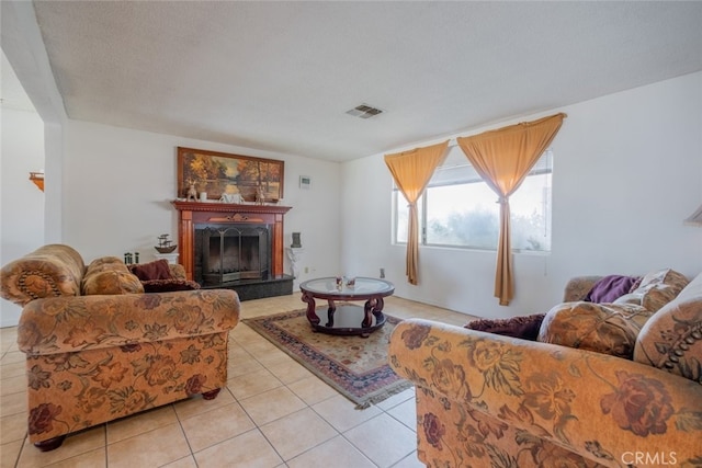 5111 W W Ave M2, Lancaster, CA 93536 - living area with light tile patterned floors and a fireplace with raised hearth