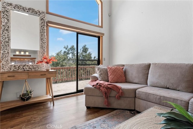27363 Matterhorn Dr, Lake Arrowhead, CA 92352 - living room with a towering ceiling and wood finished floors