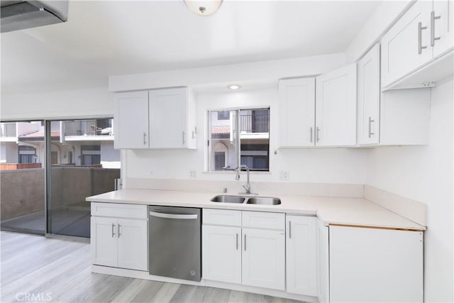 120 S Sierra Madre Blvd Unit 206, Pasadena, CA 91107 - kitchen featuring dishwasher, a sink, white cabinetry, light countertops, and light wood-style floors