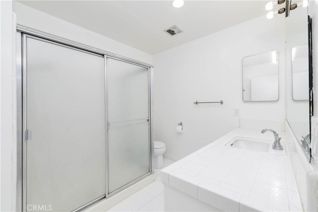 120 S Sierra Madre Blvd Unit 206, Pasadena, CA 91107 - bathroom featuring a stall shower, toilet, tile patterned flooring, and recessed lighting