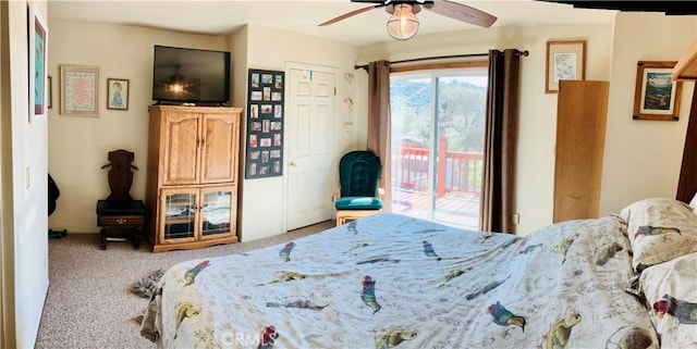 921 Piru Way, Frazier Park, CA 93225 - carpeted bedroom featuring access to exterior and ceiling fan