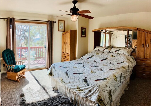 921 Piru Way, Frazier Park, CA 93225 - carpeted bedroom featuring a ceiling fan, access to exterior, and arched walkways