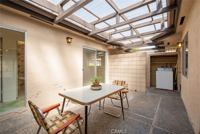 999 E Valley Blvd Unit 44, Alhambra, CA 91801 - view of patio featuring washer / dryer, a pergola, and outdoor dining space