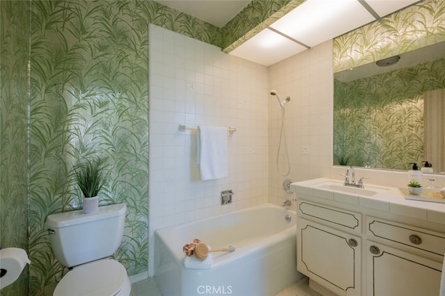 999 E Valley Blvd Unit 44, Alhambra, CA 91801 - bathroom with wallpapered walls, toilet, washtub / shower combination, and vanity