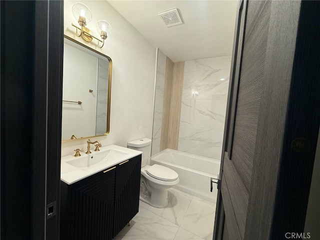 960 Larrabee St Unit 120, West Hollywood, CA 90069 - bathroom with marble finish floors, vanity, toilet, and bathtub / shower combination