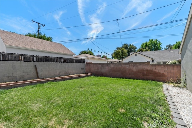 view of yard with a fenced backyard