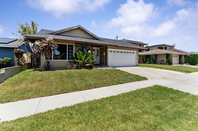 1421 E Abbottson St, Carson, CA 90746 - ranch-style home with an attached garage, stucco siding, driveway, and a front yard