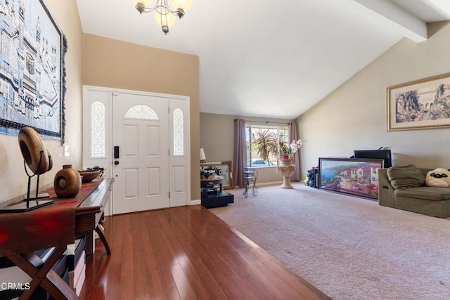 1421 E Abbottson St, Carson, CA 90746 - foyer entrance featuring hardwood / wood-style floors, beamed ceiling, and high vaulted ceiling